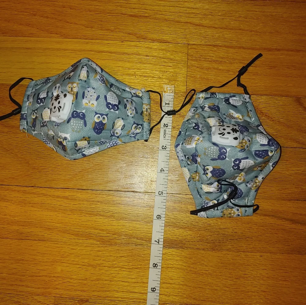 Set of 2 Small Children's Face masks Blue Owls with Lion